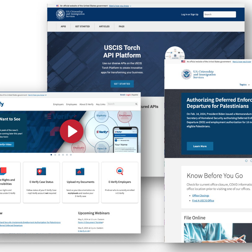 USCIS website homepages