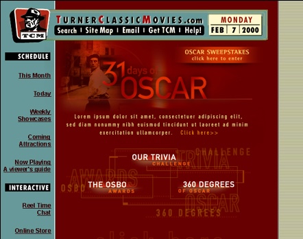 Turner Classic Movies website — 31 Days of Oscar interactive section, February 2000